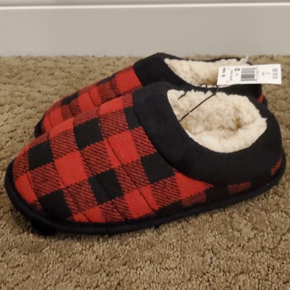 Boys Girls Falls Creek Buffalo Check Scuff Slippers Size 11/12 13/1 Holiday NWT